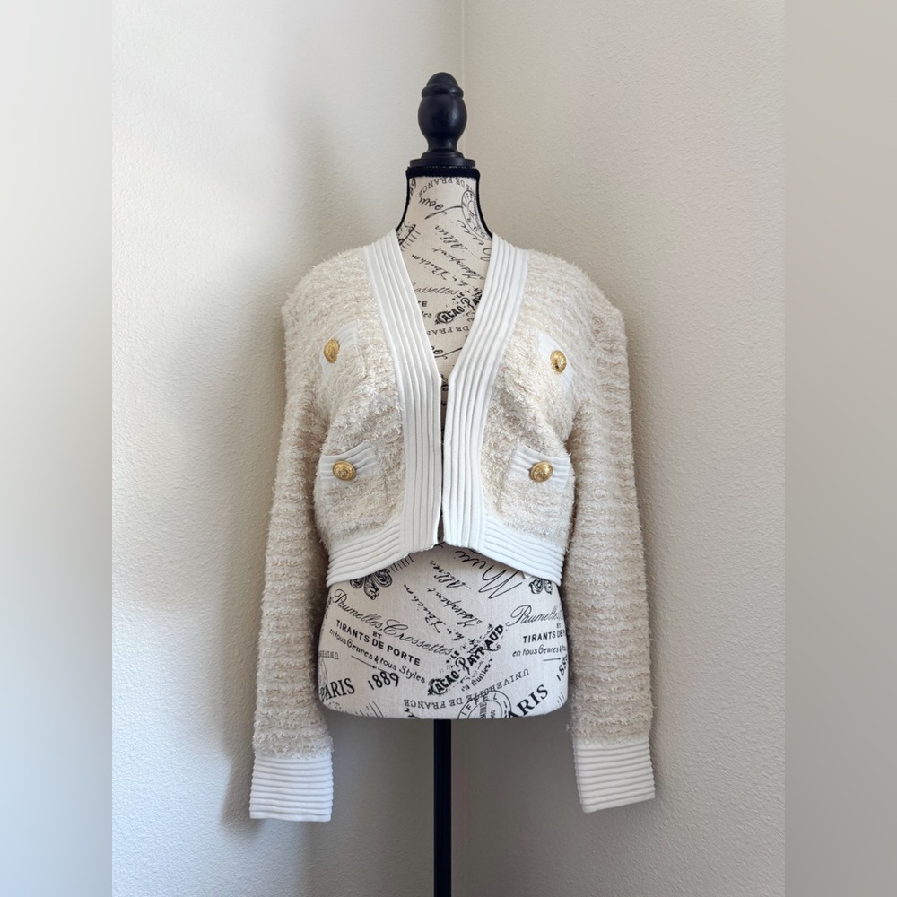 Balmain Cream Textured Cardigan